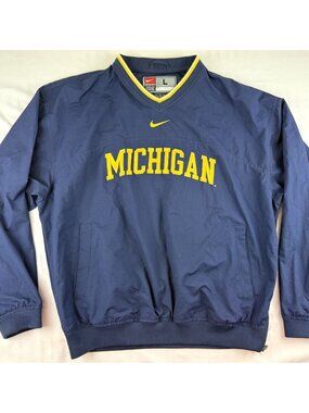 Nike Mens Center Swoosh Pullover Jacket L Michigan Wolverines Windbreaker Blue